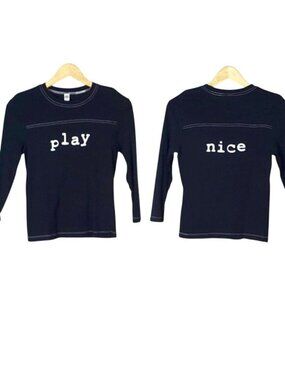 A.S. Tees Boys Play Nice 2-sided T Shirt Black Medium Long Sleeve Pullover Crew